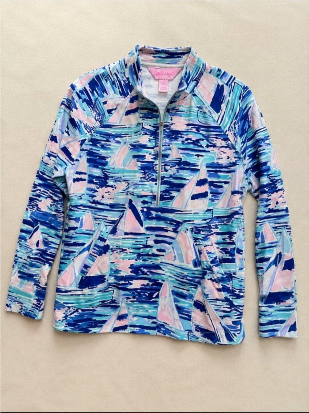 Lilly Pulitzer UPF 50+ Skipper Popover Pullover Sailboat Print Large Pockets